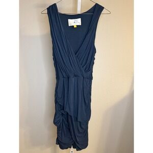 LEIFSDOTTIR Navy Blue Ruched Sleeveless V Neck Midi Dress M (Anthropologie)
